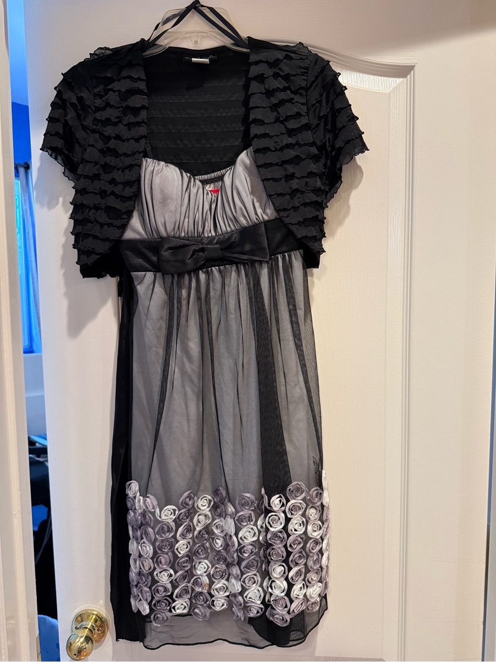 Fox Black and Silver Rose-Embellished Midi Dress with Bolero